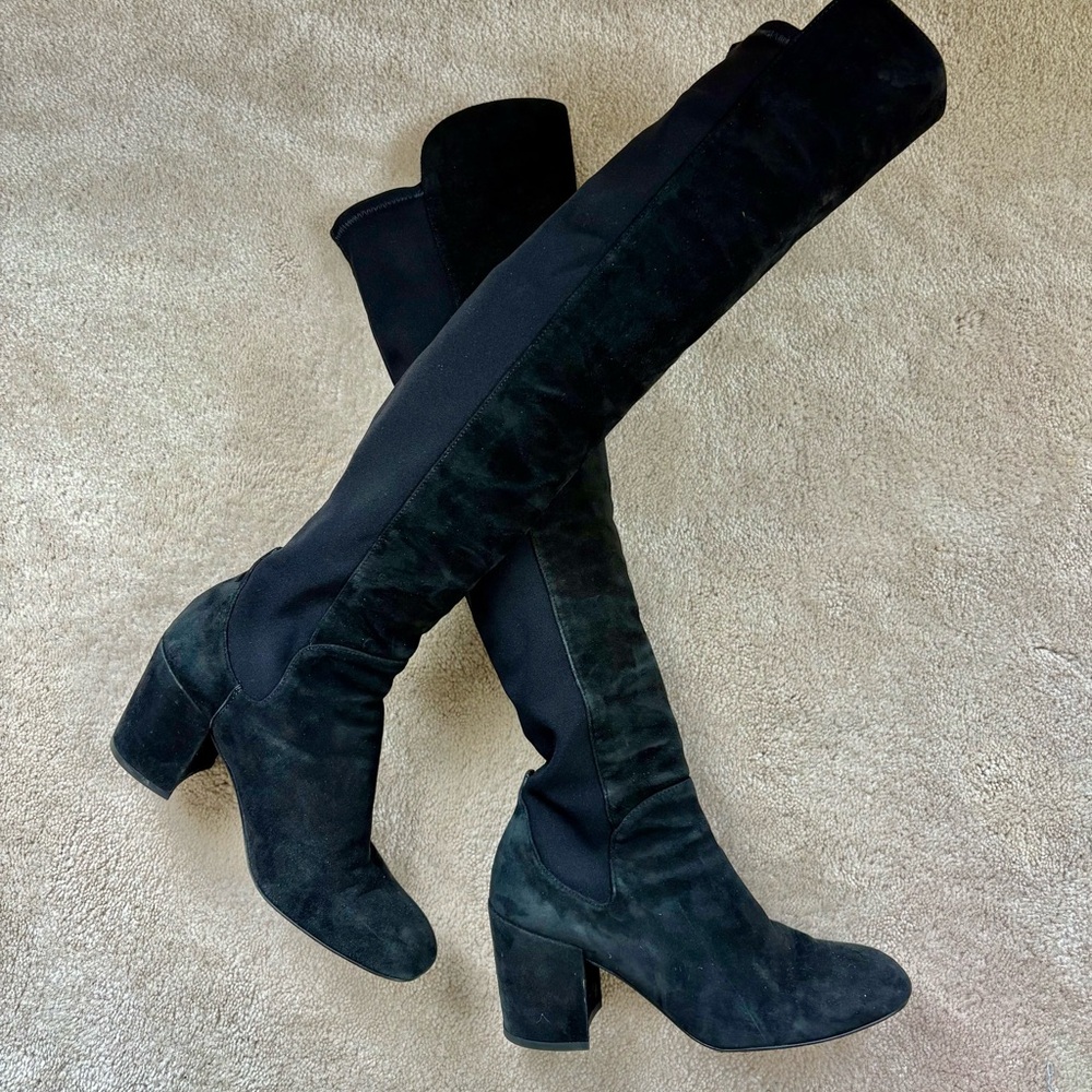 Stuart Weitzman Black Halftime Suede Over-the-Knee Boots Sz 7.5 SPAIN, Stretch